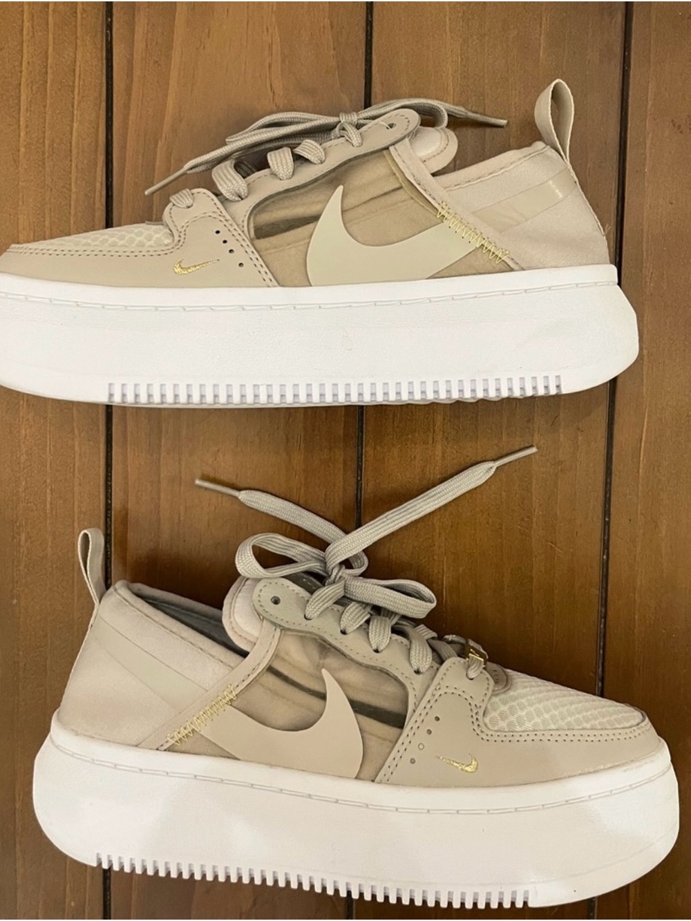 Nike Women’s Platform Sneakers in Light Beige and White